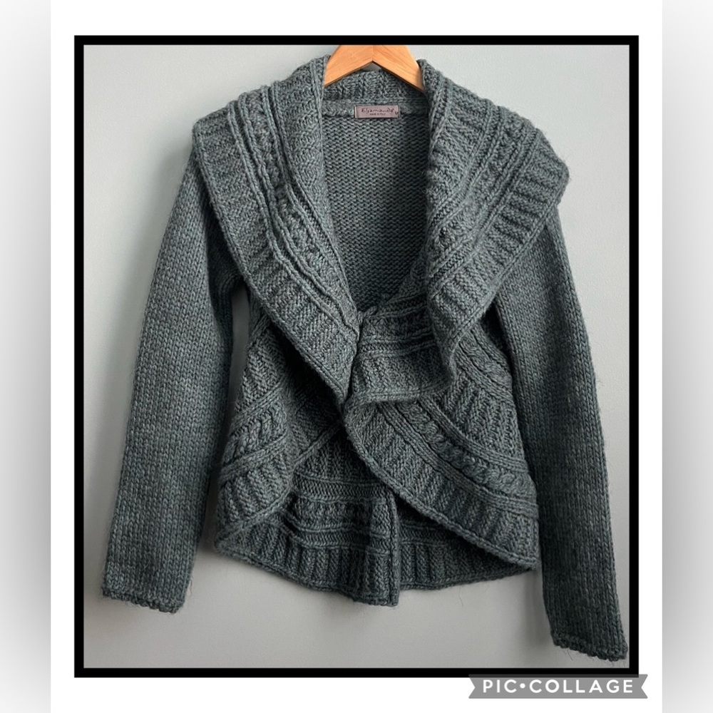 Elsamanda Shawl Collared Tie Front Rounded Hem Cardigan Size M